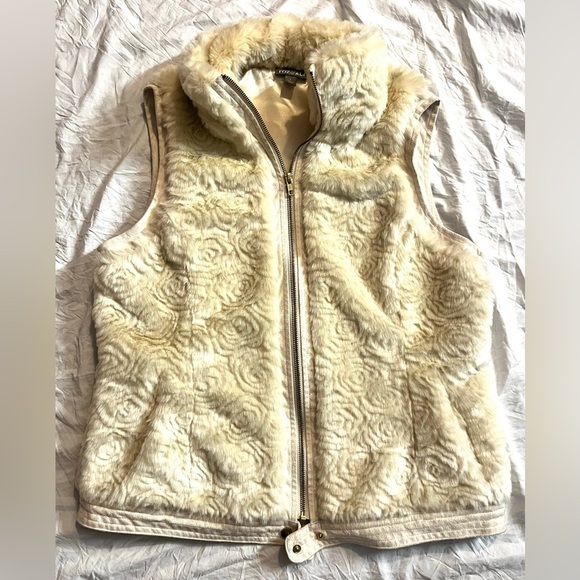 Roz & Ali Faux Fur Rose Women's Cream Vest w Pockets Size Large - Picture 13 of 16